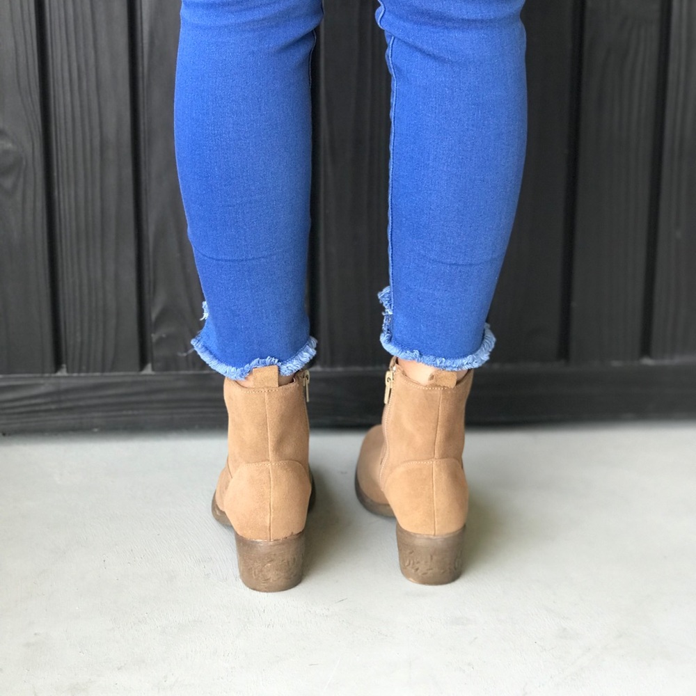 Notched Smooth Suede Distressed Heel Boots - Picture 3 of 8